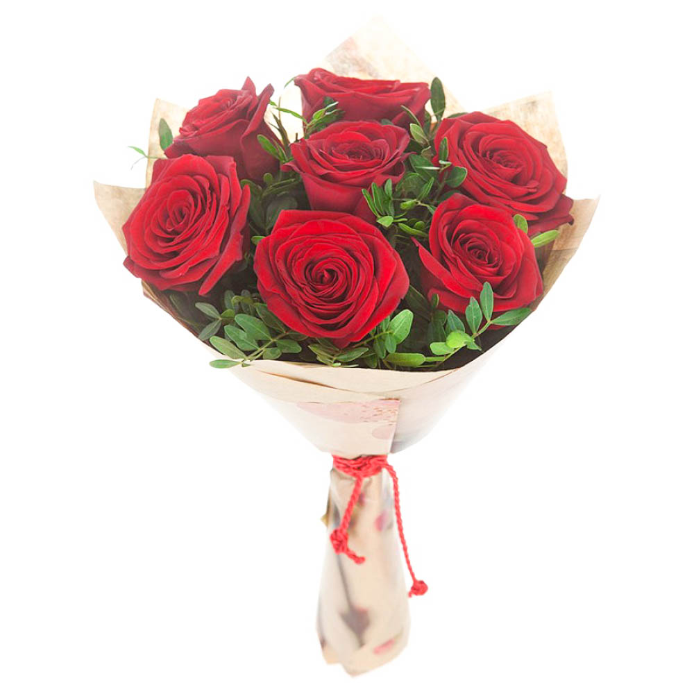 Крафт-букет из 7 красных роз и зелени 30 BYN